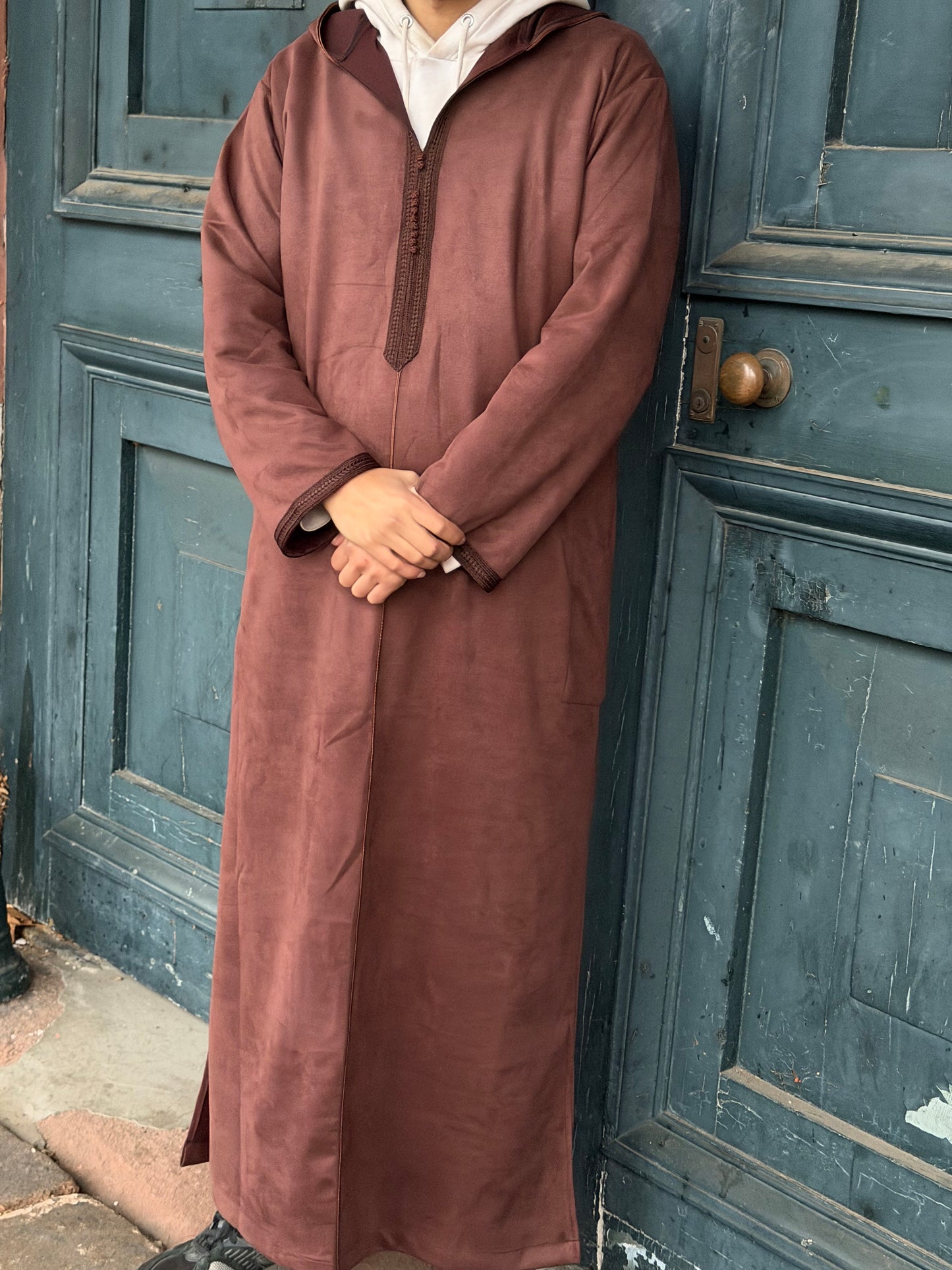 Qamis Suédine marron