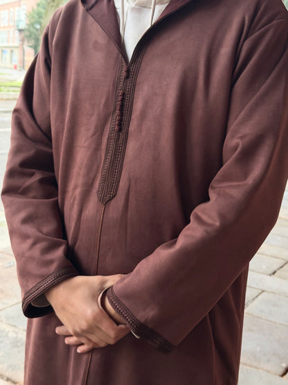 Qamis Suédine marron