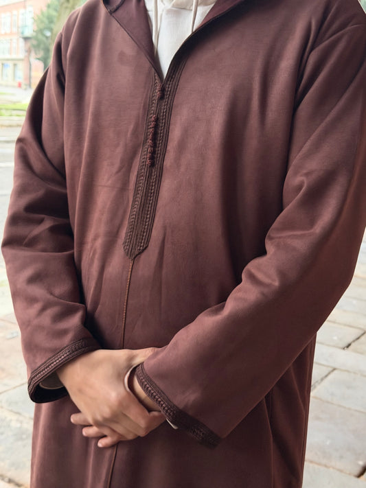 Qamis Suédine marron