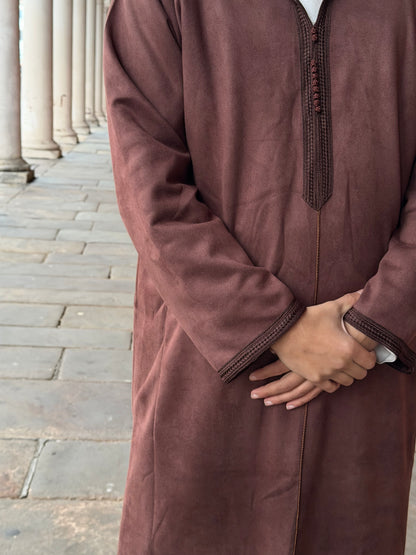 Qamis Suédine marron