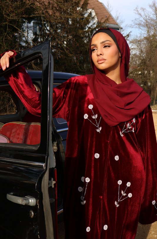 Abaya velours bordeaux